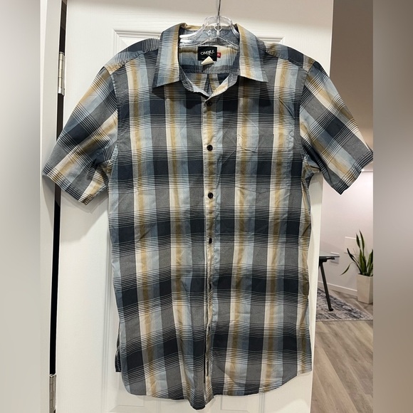O'Neill Mens Surfer Skatewear Plaid Short Sleeve Shirt Black Gray size X large - Picture 1 of 4